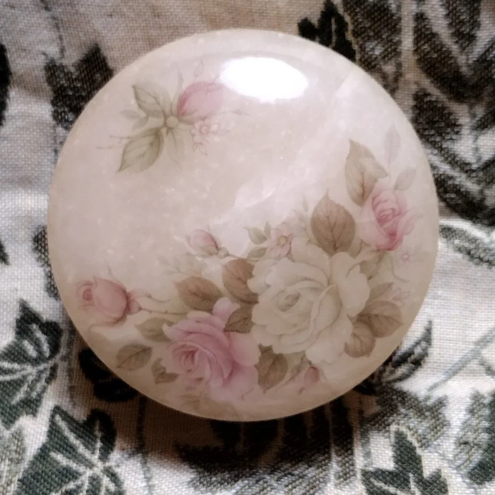 🎬Vintage🎬 Genuine Alabaster Rose Trinket Jar